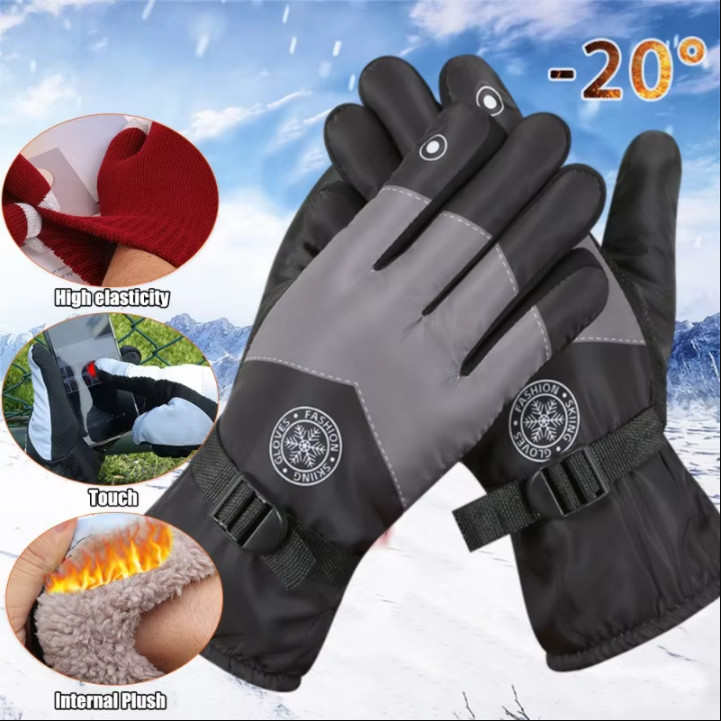 ถุงมือสกีถุงมือฤดูหนาวสําหรับผู้หญิงผู้ชายสโนว์บอร์ด Mittens หน้าจอสัมผัส Snowmobile มอเตอร์กันน้ําถุงมือหิมะความร้อน