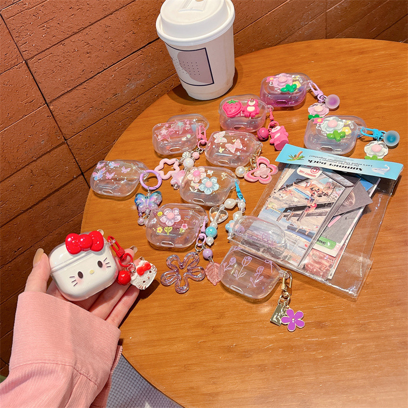 เคสหูฟัง ใช้ได้กับ: Airpods 4 3 2 1 Pro 2 เคส Case สําหรับ แอร์พอด 4 3 2 1 มือโปร 2 หูฟังกรณี การไล่ระดับสีที่มีสีสัน ทําเอง บุคลิกภาพแมวโบว์ดอกไม้