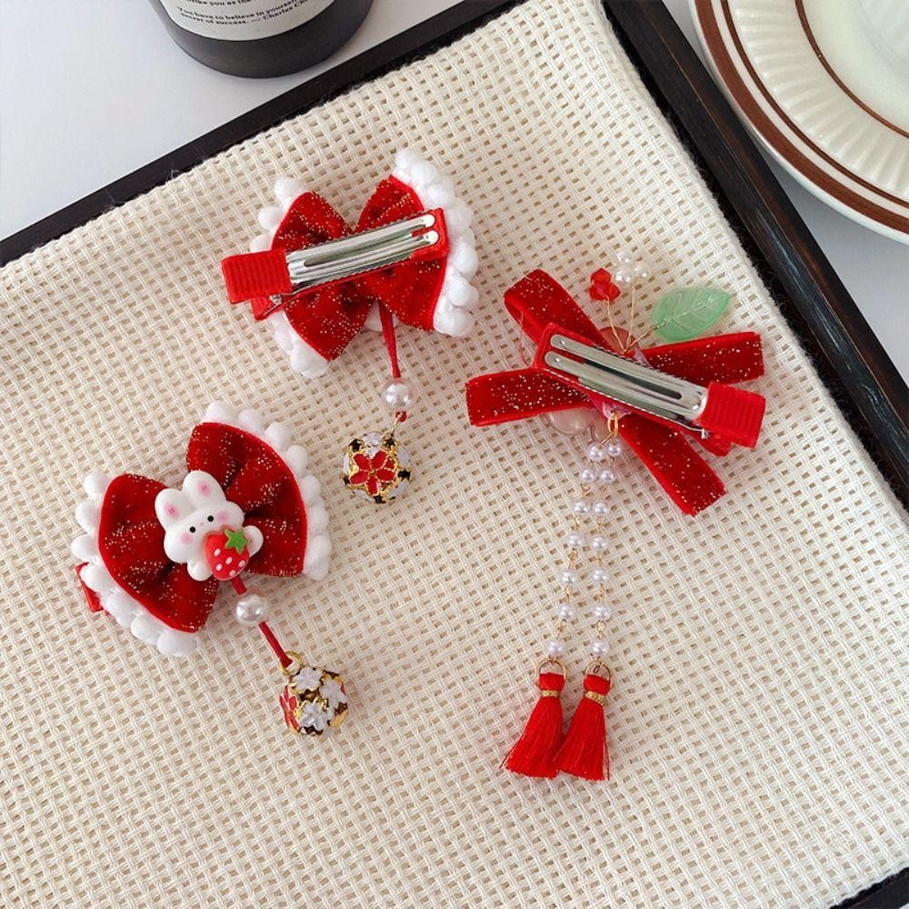 กิ๊บปีใหม่สำหรับเด็ก ออกแบบสไตล์จีนแบบฮัฟูกับแท้ง dynasty สีแดงน่ารัก สร้อยผมที่ให้ความโชคดีในฤดูหนาว - รูปที่ 3