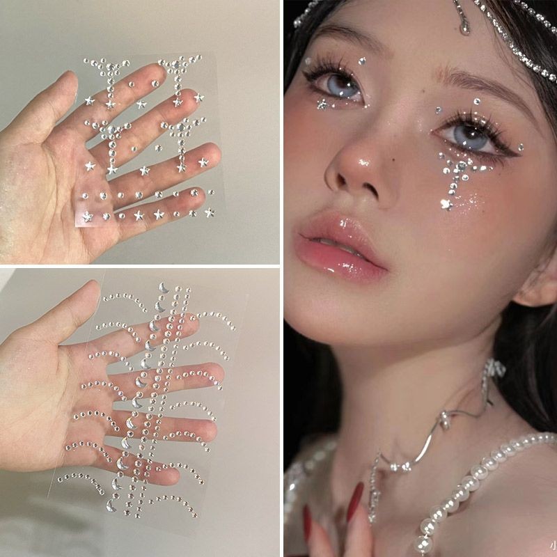 สติกเกอร์ใบหน้าสติ๊กเกอร์เครื่องประดับเพชรเพชรแต่งหน้าภูเขารากแต่งหน้าหักน้ําตาเพชรมุกเพชรการแสดงบนเวทีใบสติกเกอ