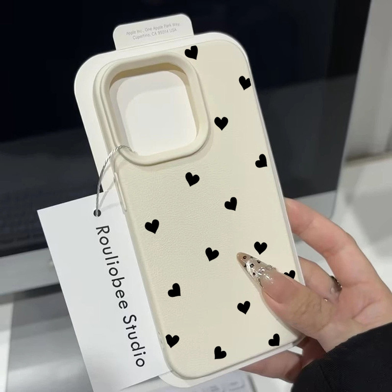 ฝาครอบโทรศัพท์นุ่มความรักเล็กๆน้อยๆสีดำFor iPhone 11 13 15 เคส ไอโฟน12 14 ProMax 7 8Plus X XR XSMaxกันกระแ