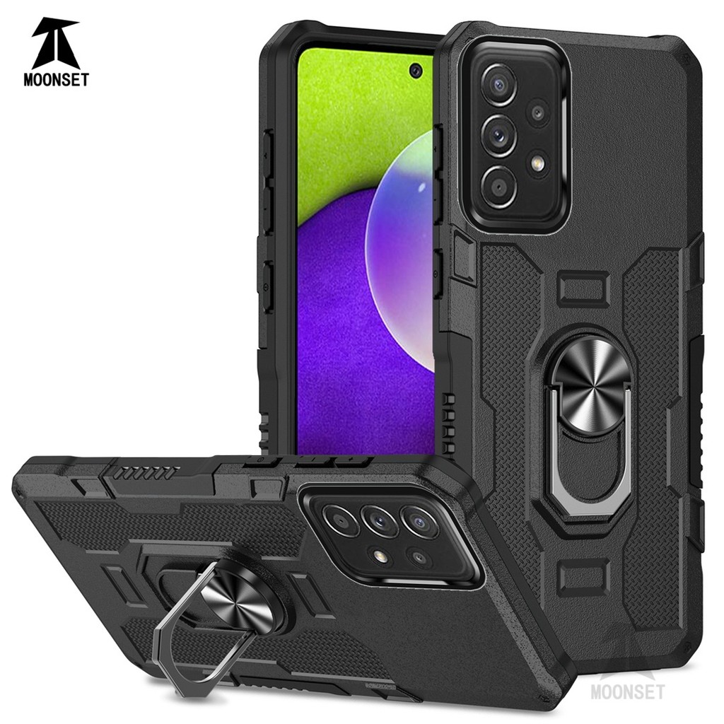 สําหรับ Samsung A52 (4G/5G) / A52s กรณี Hard PC กลับ Soft TPU Edge กล้องป้องกันแหวนผู้ถือ Kickstand กันกระแทก Slim ฝาครอบบาง