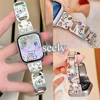 โลหะสุนัขการ์ตูนเพชร Graffiti สายนาฬิกาสําหรับ I-Watch Series 10 9 8 7 6 5 4 Se 3 Ultra/Ultra 2 สําหรับ I นาฬิกา 46 มม.42 มม.44 มม.40 มม.45 มม.41 มม.38 มม.49 มม.สายนาฬิกา