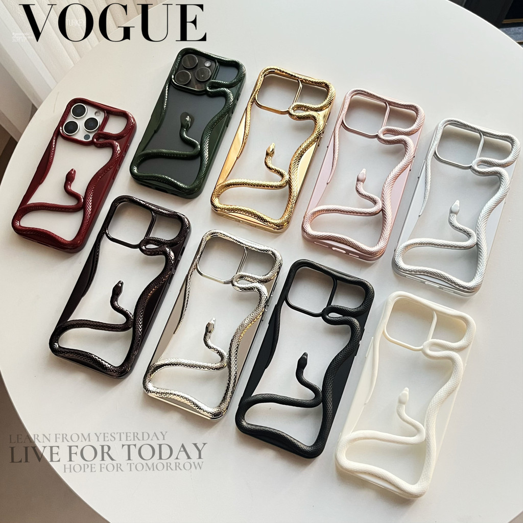 ใหม่ 3D Creative Hollow งูนุ่มสําหรับ iPhone 16 15 14 13 12 11 Pro Max 14 15 16 Plus สีไฟฟ้าเต็มรูปแบบกระจกขนาดใหญ่ Anti Falling ฝาครอบ