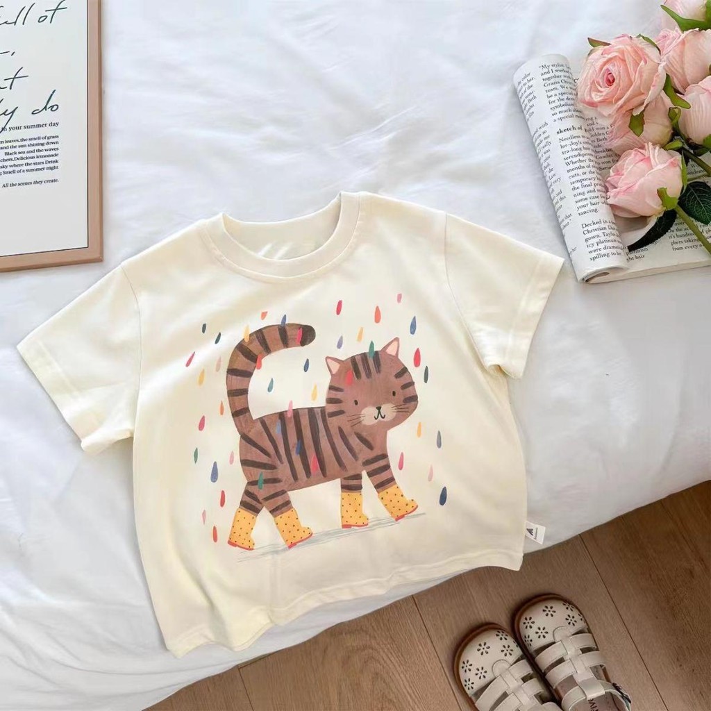 (จัดส่งตลอด 24 ชั่วโมง)KIDS PRINCESS เสื้อสตรีเด็กสั้นแขนเสื้อคู่มือแบบที่สุดที่ทำจากผ้าฝ้าย100%