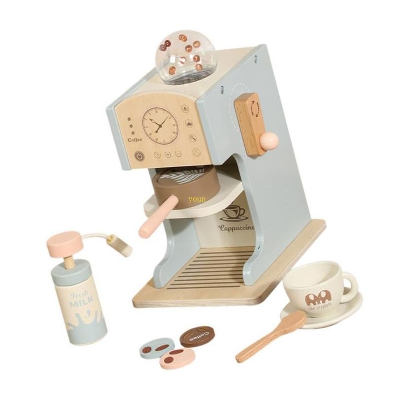 Youn Kid เครื่องชงกาแฟ Playset พร้อมเครื่องบดเล่นเพื่อเรียนรู้กาแฟทํา Routine กระตุ้นจินตนาการแกล้งทําเป็นเล่นชีวิต
