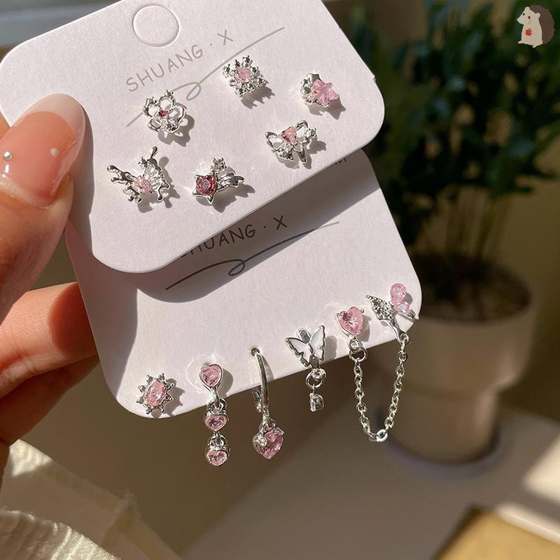 [IN] 6 ชิ้นแฟชั่นหัวใจหวานต่างหูสตั๊ดสําหรับผู้หญิงสาวบุคลิกภาพแฟชั่นอารมณ์ต่างหูเครื่องประดับอุปกรณ์เสริมของขวัญ TH