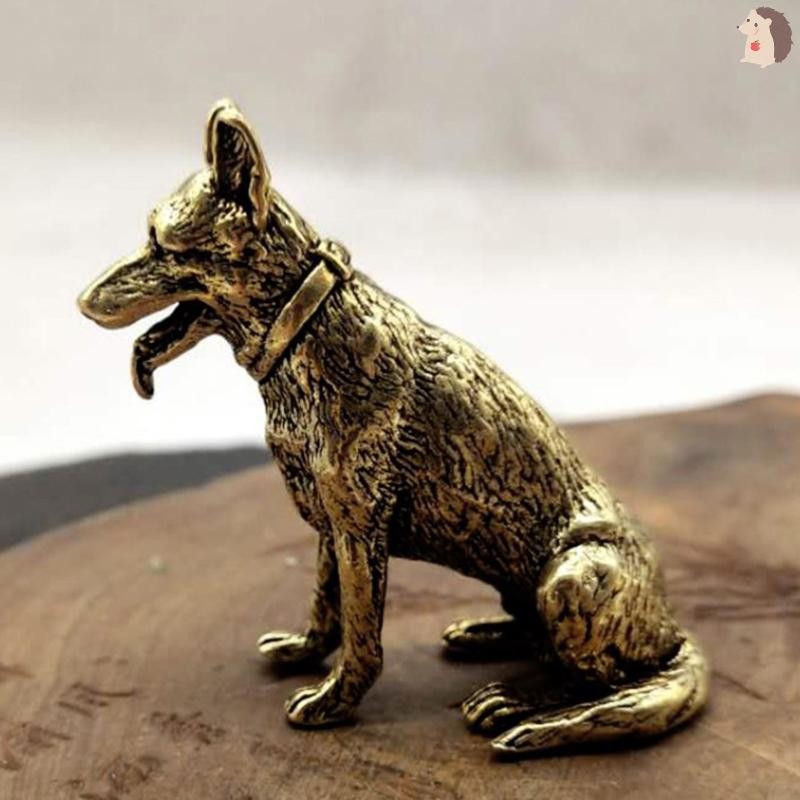 [IN] ทองเหลืองโลหะ Lucky Fortune รูปปั้นสุนัขเครื่องประดับขนาดเล็ก Vintage Little Puppy จีนเดสก์ท็อปชาสัตว์เลี้ยง Sitg หมาป่าสัตว์ Figurines TH