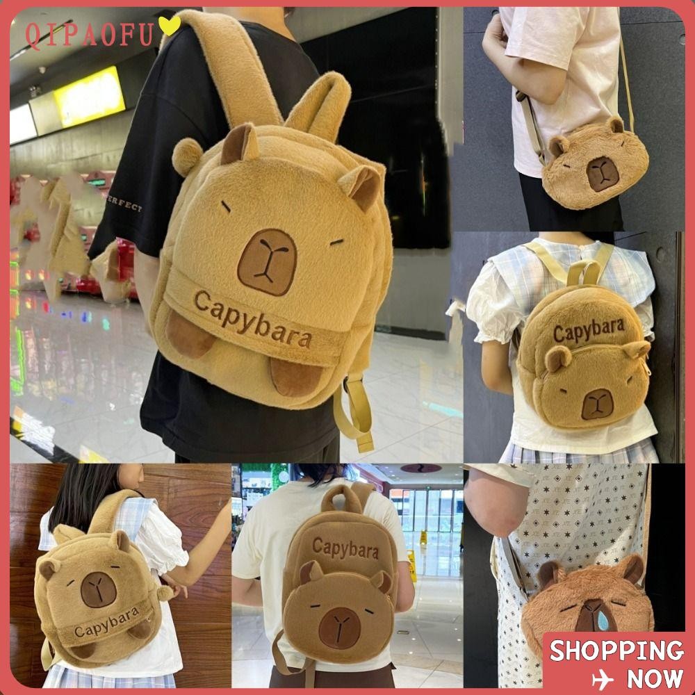Qipaofu Capybara กระเป๋าเป้สะพายหลังตุ๊กตา, การ์ตูน Snot Crossbody กระเป๋า, ความจุขนาดใหญ่กระเป๋าโทรศัพท์กระเป๋านักเรียน
