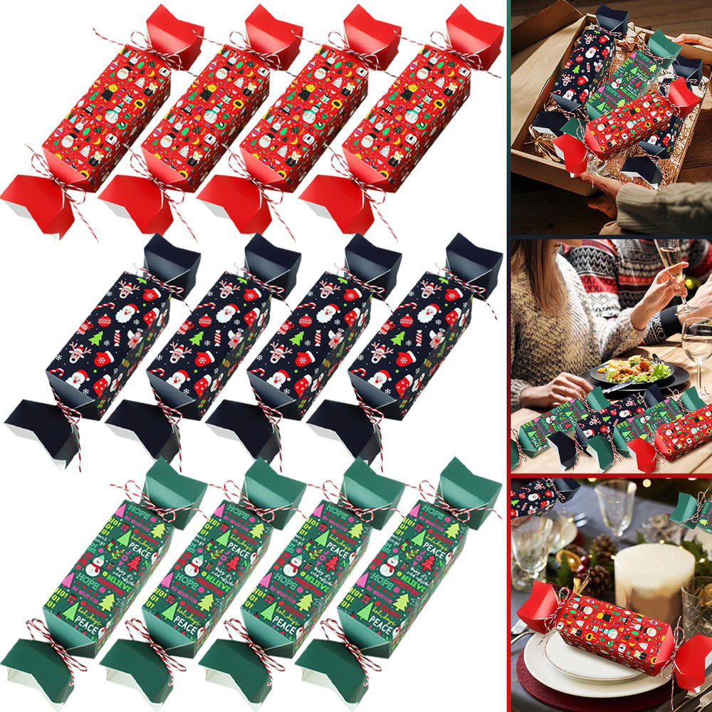 12 ชิ้นคริสต์มาส Cracker ชุดไม่มี Snap Xmas Party ตารางโปรดปราน Reindeer Snowflake DIY Christmas Party Cracker Candy กล่องสําหรับวันหยุดอาหารค่ําตกแต่งของขวัญ