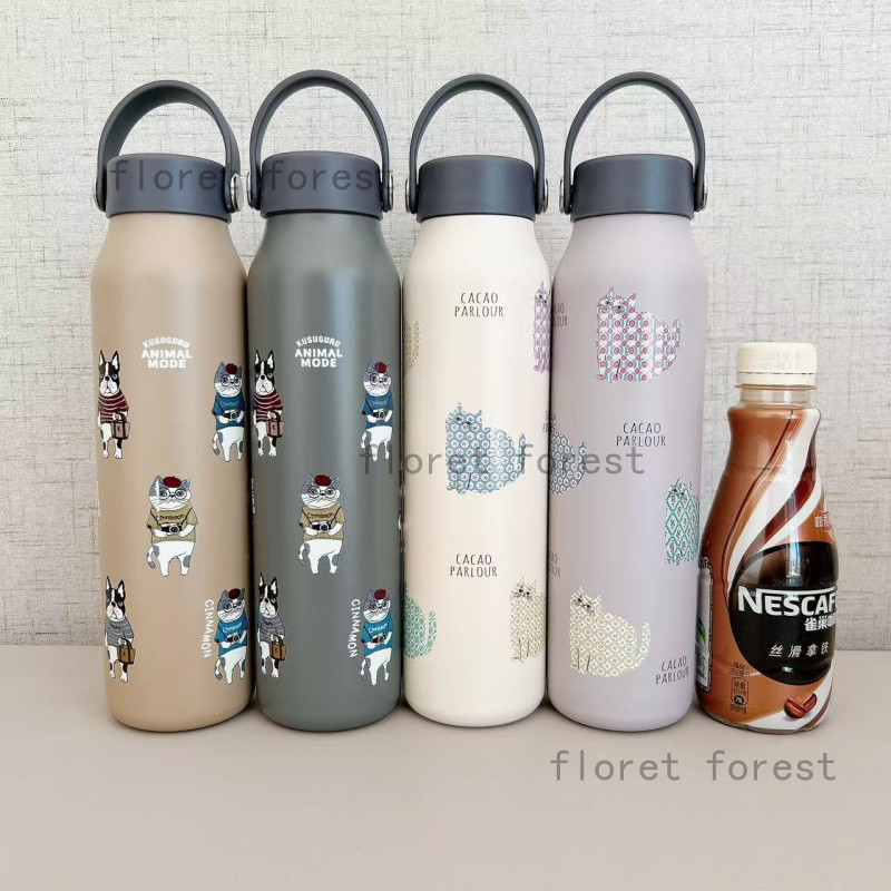 【แบรนด์ญี่ปุ่น】Kusuguru แก้วสแตนเลส 304 มีลายแมว เก็บร้อน-เย็น 500 มล. ถือสะดวก