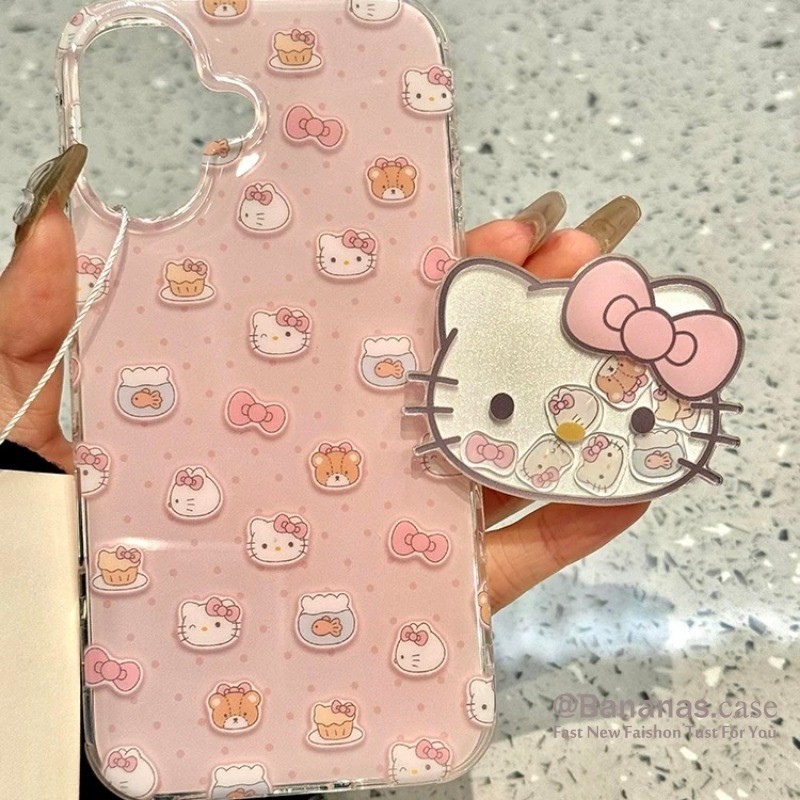 IPhone 17 16 15 14 13 12 11 Pro Max X Xr Xs Max 7 8 Plus SE2020 เคสโทรศัพท์การ์ตูนสีชมพู Kt Cat + แบ่งปัน Habpyy Stand Clear Soft ฝาหลัง