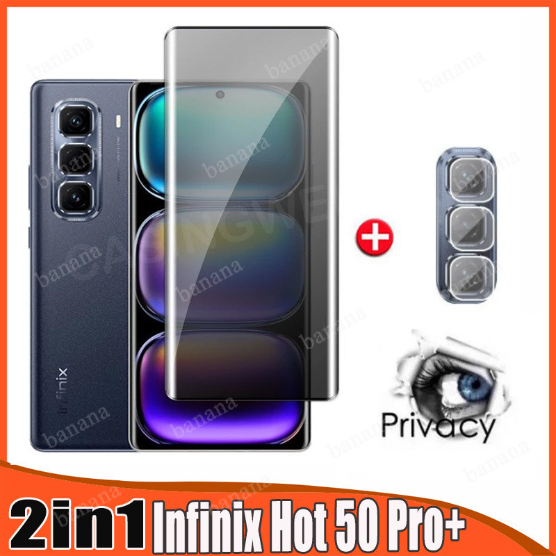 2 in 1 Spyproof ป้องกันหน้าจอสําหรับ Infinix Hot 50 Pro + 50Pro + 50Pro Hot50Pro 50i 50 Pro Plus + 5G 4G 2024 Full โค้งความเป็นส่วนตัวกระจกนิรภัยกล้องเลนส์ฟิล์ม
