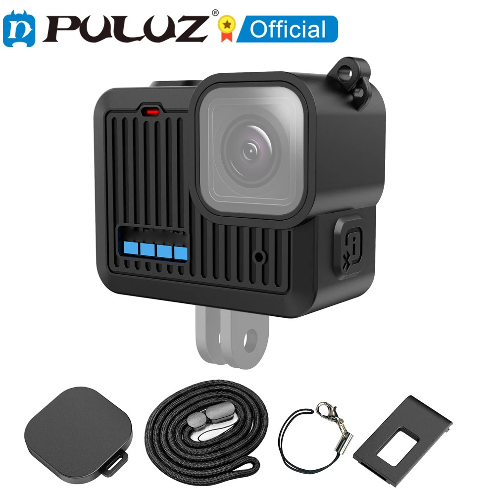 Puluz สําหรับ GoPro HERO 2024 เคสซิลิโคนฝาครอบอินเทอร์เฟซด้านข้างพร้อมสายรัดข้อมือและฝาครอบเลนส์