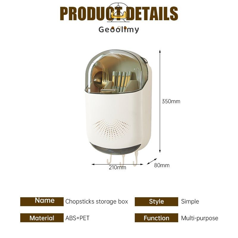 ที่วางตะเกียบติดผนัง ที่ใส่ช้อนส่อม กล่องเก็บช้อนส้อมตะเกียบ ตะขอแขวน ติดผนัง ไม่ต้องเจาะ สดวกในการจั ✨Geoo - รูปที่ 7