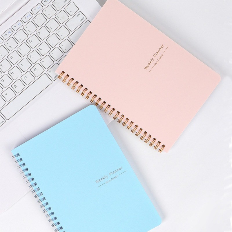 A5 English Weekly Planer Minimalist Macaron Spiral Notebook 52 แผ่น 80g/m2 หน้าด้านในนักเรียนเครื่อง