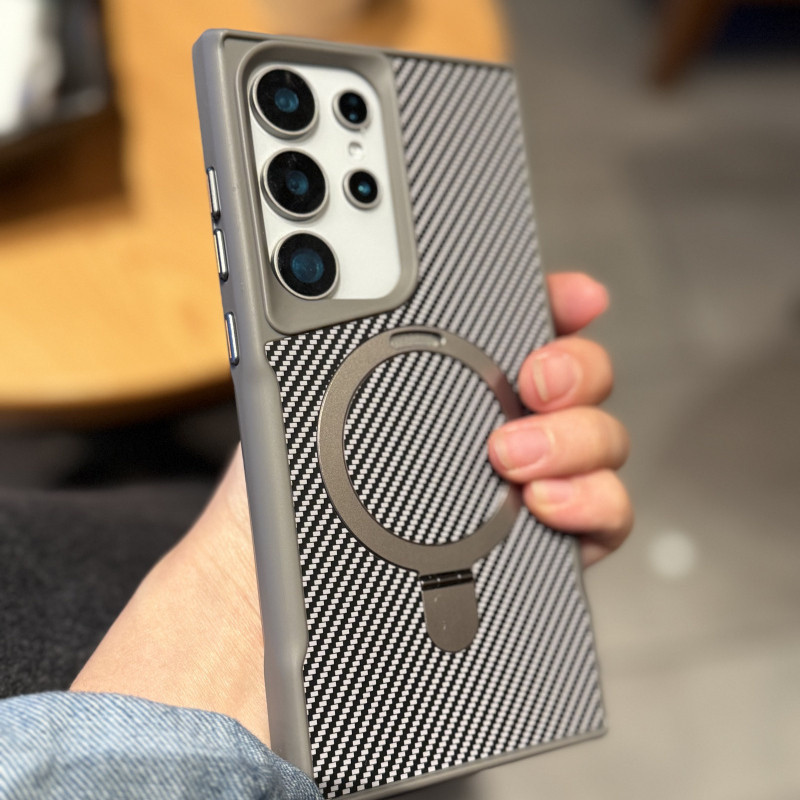 สำหรับ S amsung S25อัลตร้าพลัสเคลือบคาร์บอนไฟเบอร์พื้นผิวโลหะแหวนแม่เหล็กยึดกรณีสำหรับ S amsung S24 S23 S22อัลตร้าไร้สายชาร์จฮาร์ดกันกระแทกปก