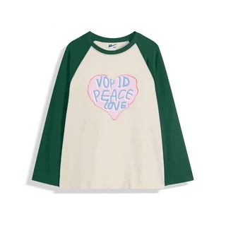 Alva เสื้อยืดแขนยาว คอกลม ทรงหลวมขนาดใหญ่ สีพื้น พิมพ์ลายหัวใจน่ารัก แฟชั่นฤดูใบไม้ผลิและฤดูใบไม้ร่วง #B016