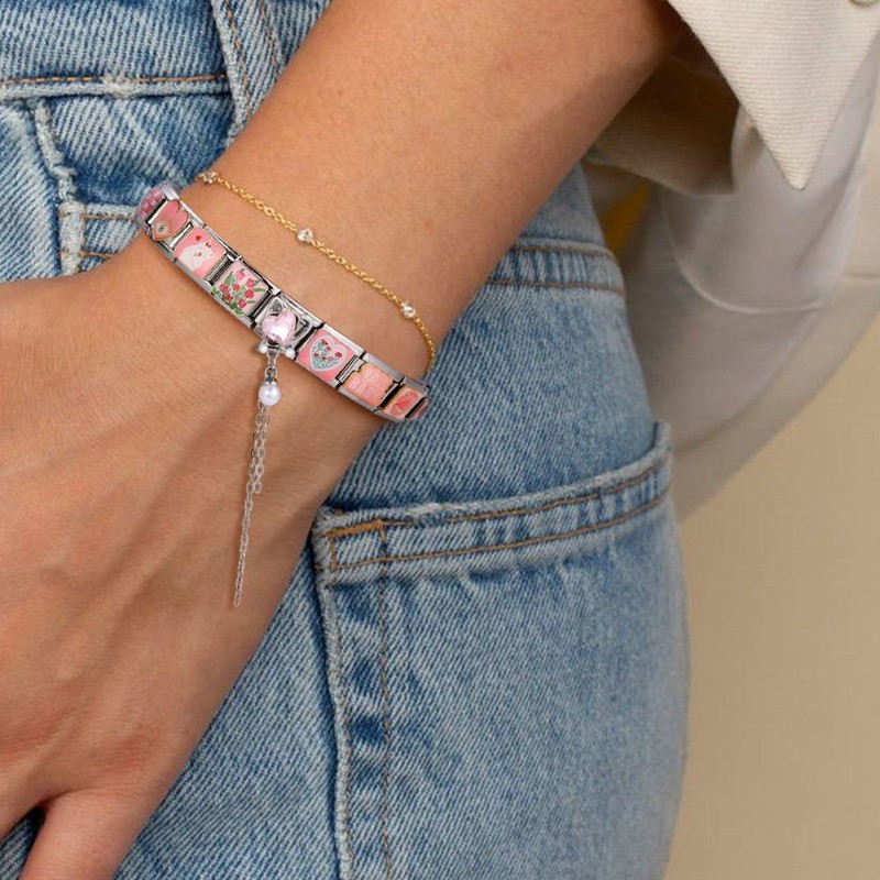 ยอดนิยมรักเพชรจี้ใหม่ดอกไม้อิตาเลี่ยน Charm Links Fit 9 มม.สร้อยข้อมือสแตนเลสทําเครื่องประดับ - รูปที่ 3