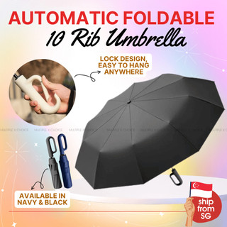 UV Protection Automatic Foldable Umbrella | Portable 10 Ribs Lightweight with Clip Handle & Pouch