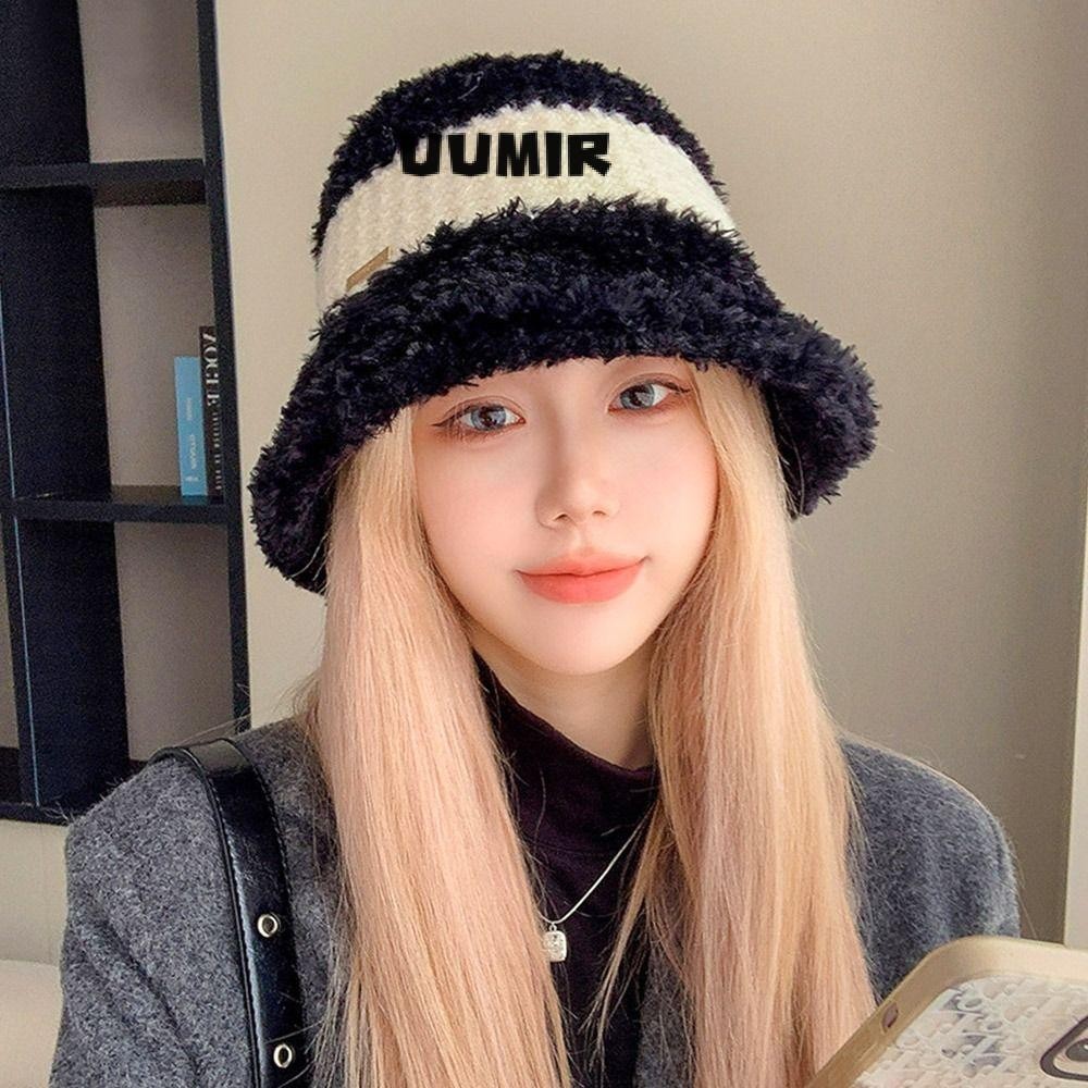 Uumir หมวกชาวประมง, หมวกอ่างล้างหน้ากันลมหนา, แฟชั่นฤดูหนาว Warm Plush ถักหมวกขนสัตว์ยืดหยุ่นผู้หญิง