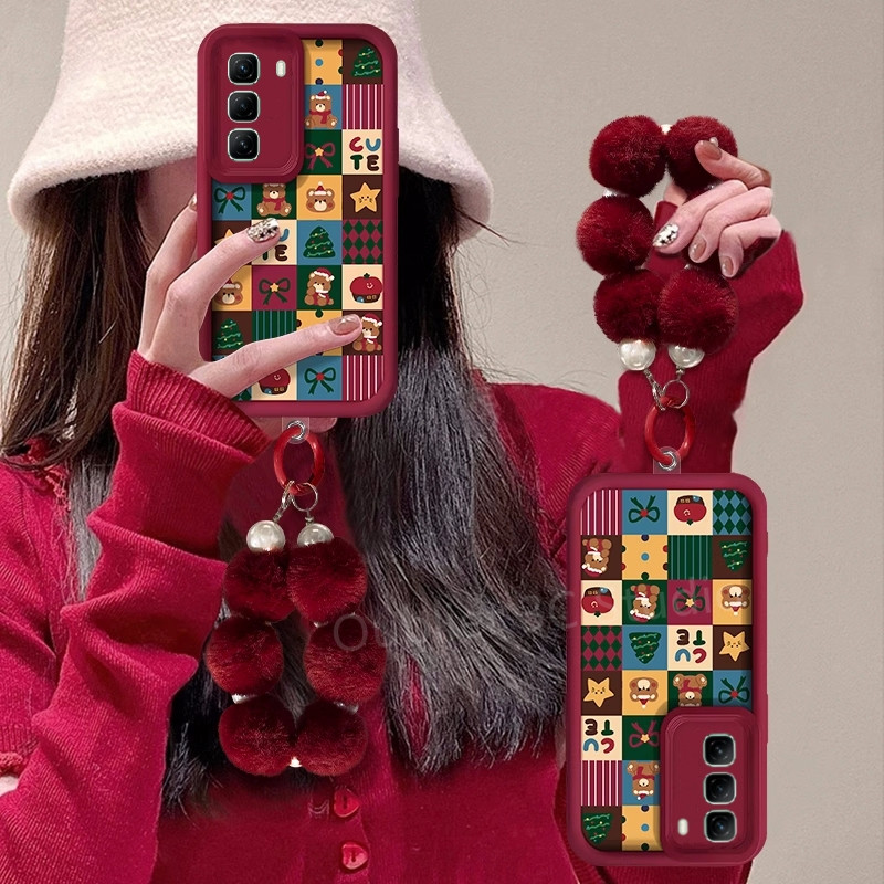 เคส ปลอก Infinix Hot 50i 50 Pro+ 40i 40 Pro + Plus 4G 5G เคสโทรศัพท์ดีไซน์ใหม่น่ารักการ์ตูนคริสต์มาสซิลิโคนกันกระแทกเลนส์ป้องกันปกอ่อนพร้อมสร้อยข้อมือ