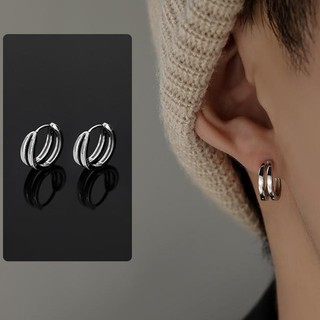 S925 Double Ring Earrings Trendy Hip Hop Style 2024 for Men & Women, Single Pair