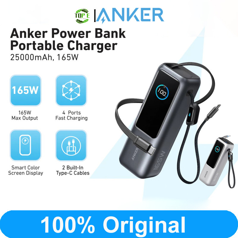 Anker 165W 25000mAh PowerBank เครื่องชาร์จแบบพกพาแล็ปท็อป Power Bank Builit ในสายเคเบิลแบบพับเก็บได้