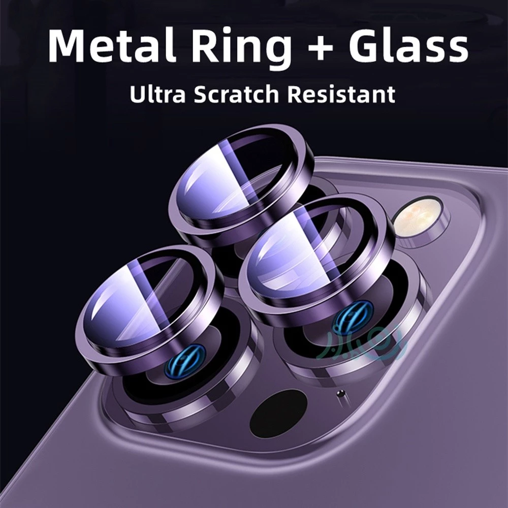ตัวป้องกันเลนส์โทรศัพท์สีม่วงเหมาะสําหรับ iPhone 11 12 13 14 15 16 Pro Max mini Plus เลนส์แก้วแหวนโลหะฝาครอบกล้อง