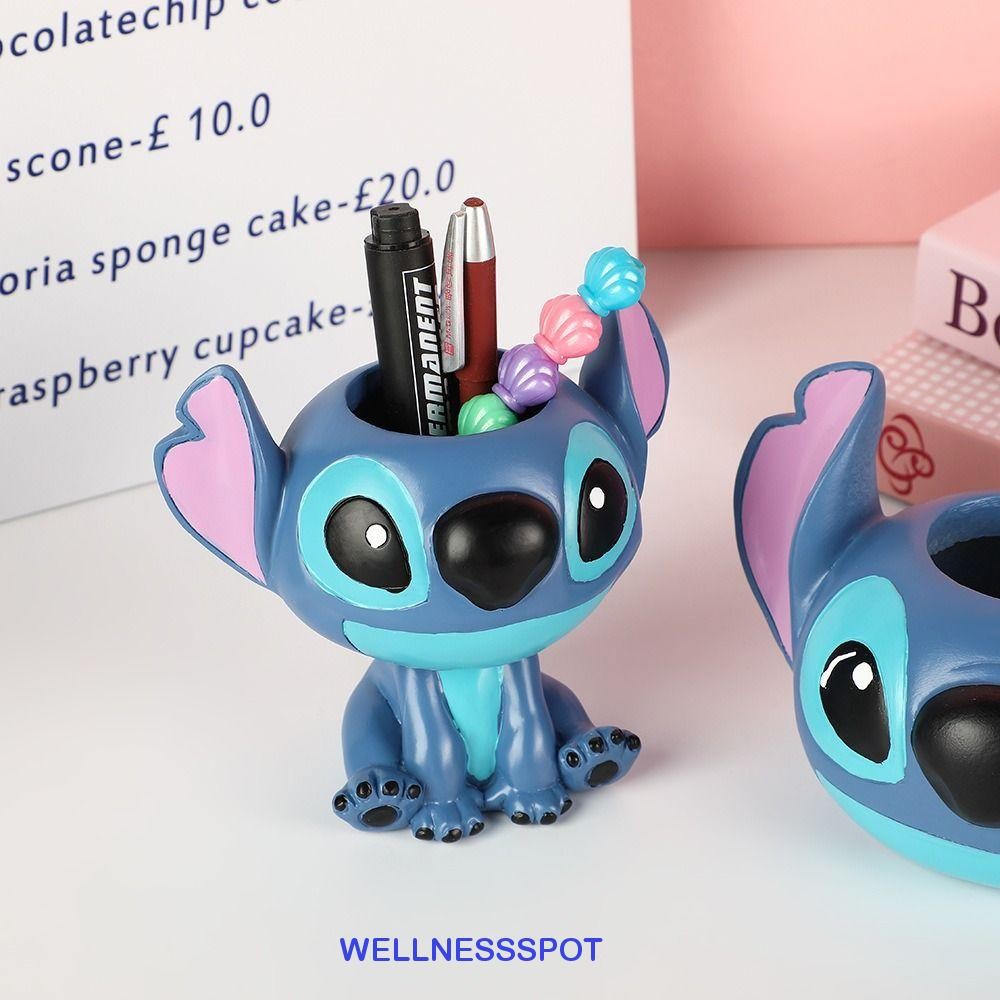 WELLNESSSPOT ที่เก็บปากกา Stitch, รูปการ์ตูนตกแต่งโต๊ะกระถางดอกไม้ Stitch, แปรงแต่งหน้าสร้างสรรค์ที่ใส่ปากกาอะนิเมะอเนกประสงค์เครื่องเขียน