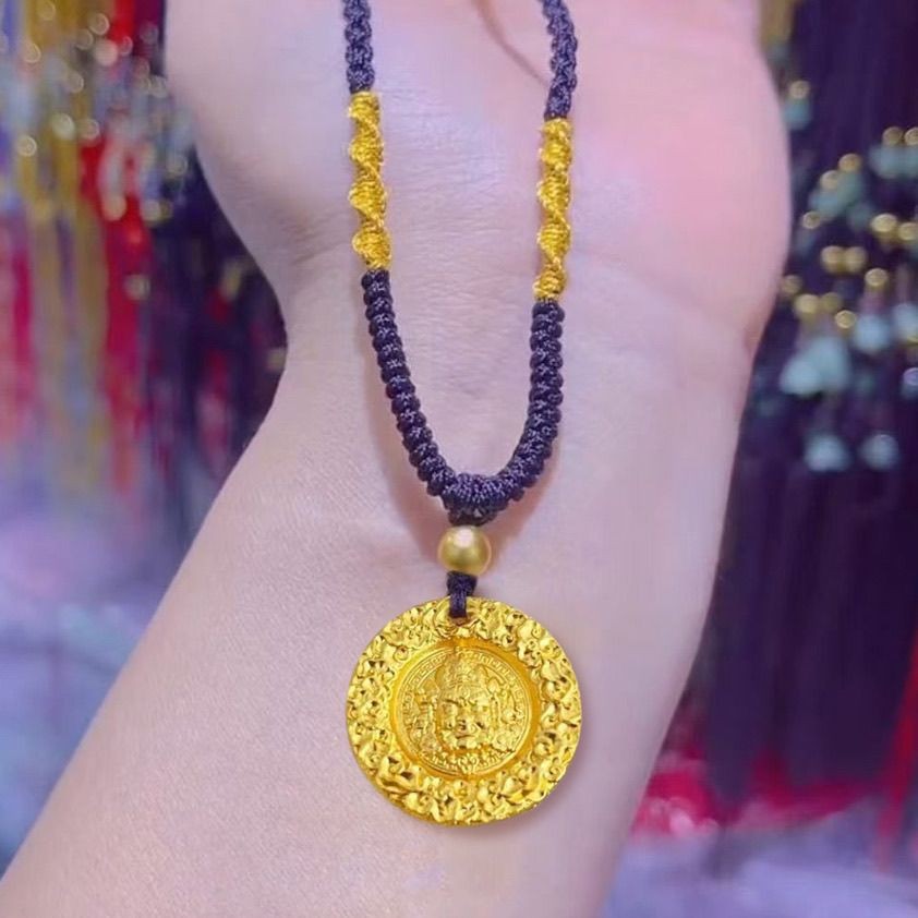 八宝罗盘吉言黄财神罗盘吊坠项链男女情侣毛衣链新中式项链可调节Eight Treasures Compass Auspicious Words Yellow God of Wealth Compass 