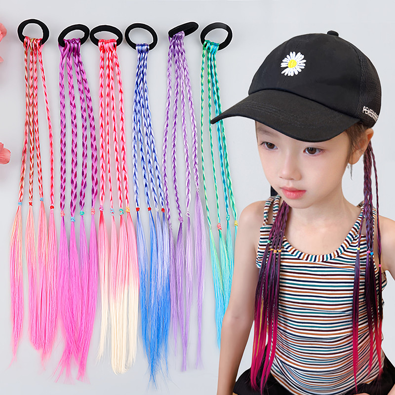 เด็ก Twisted BraidเชือกผมGradientสีวิกผมScrunchiesผู้หญิงผมหางม้าอุปกรณ์เสริมผม
