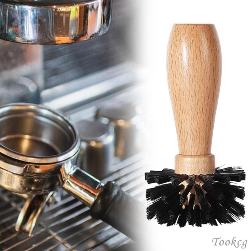 [Tookcg] Espresso Machine Portafilter Brush Wood Handle 6x12.5cm Barista Tool for 51mm to 58mm Porta