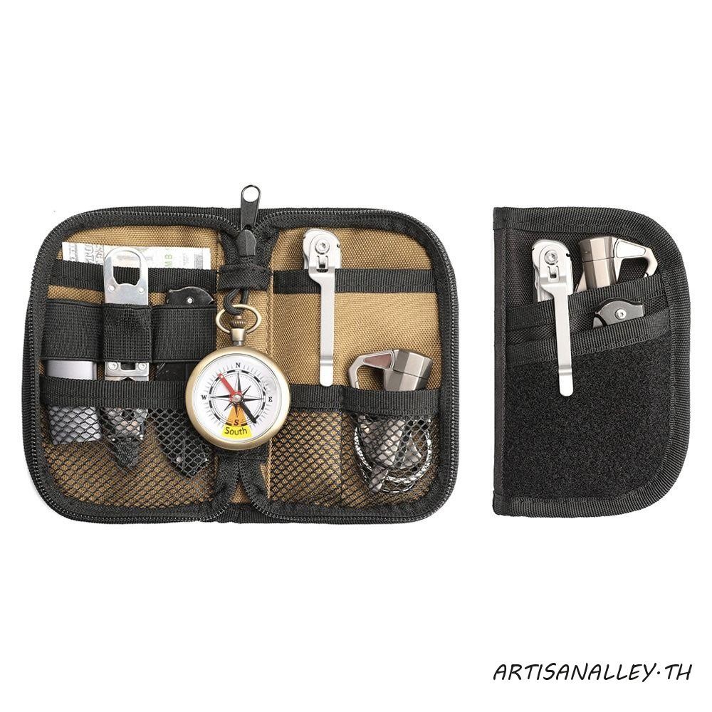 ARTISANALLEY EDC กระเป๋าเก็บอุปกรณ์พกพา สีดํา ไนลอน 7 ช่อง สําหรับบัตรเครดิตและของใช้เล็ก ๆ เกียร์กลางแจ้ง