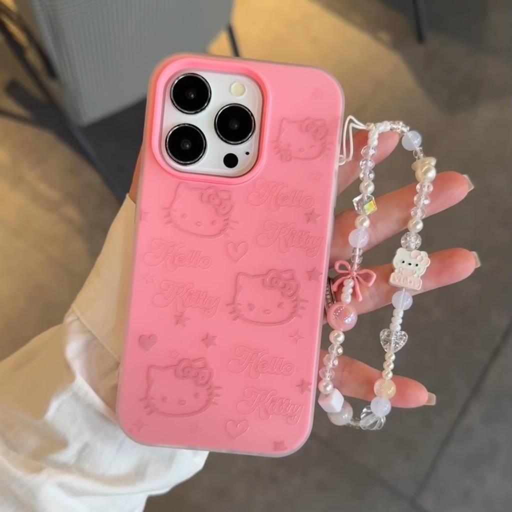 ภาษาอังกฤษสายสีชมพู KT Cat frosted hard Case สําหรับ iPhone Case 16promax 16pro 16plus 15plus 15 15promax 14promax 13pro 13promax 12 12 12pro 11 11promax