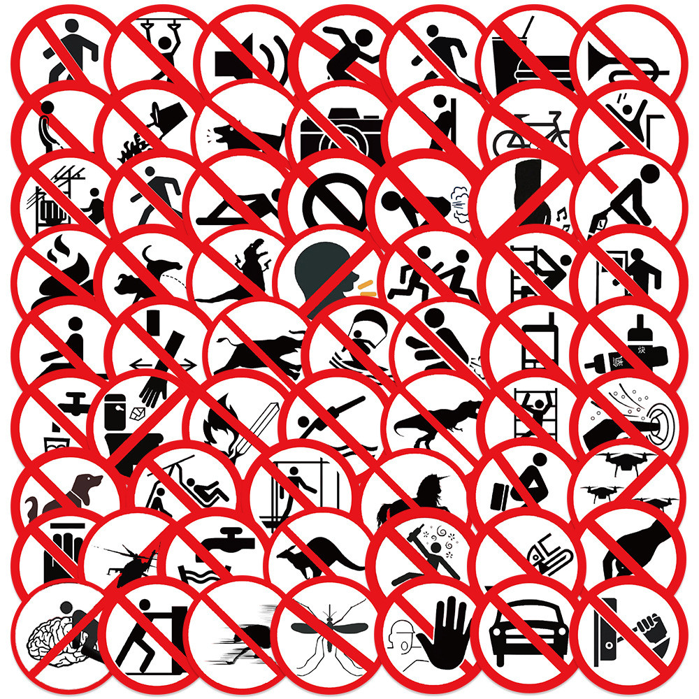 ติกเกอร์คำเตือนต่างๆ สำหรับติดตกแต่ง Warning logo funny sticker จูราสสิค พาร์ค 60pcs