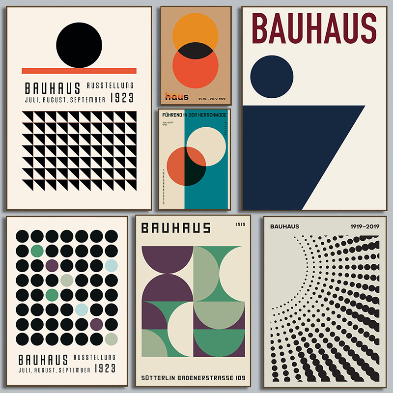 ยุคกลางโมเดิร์น Bauhaus เรขาคณิต Art ภาพประกอบบทคัดย่อโปสเตอร์พิมพ์ผ้าใบภาพวาด Wall Art ภาพห้องนั่งเล่นตกแต่งบ้าน