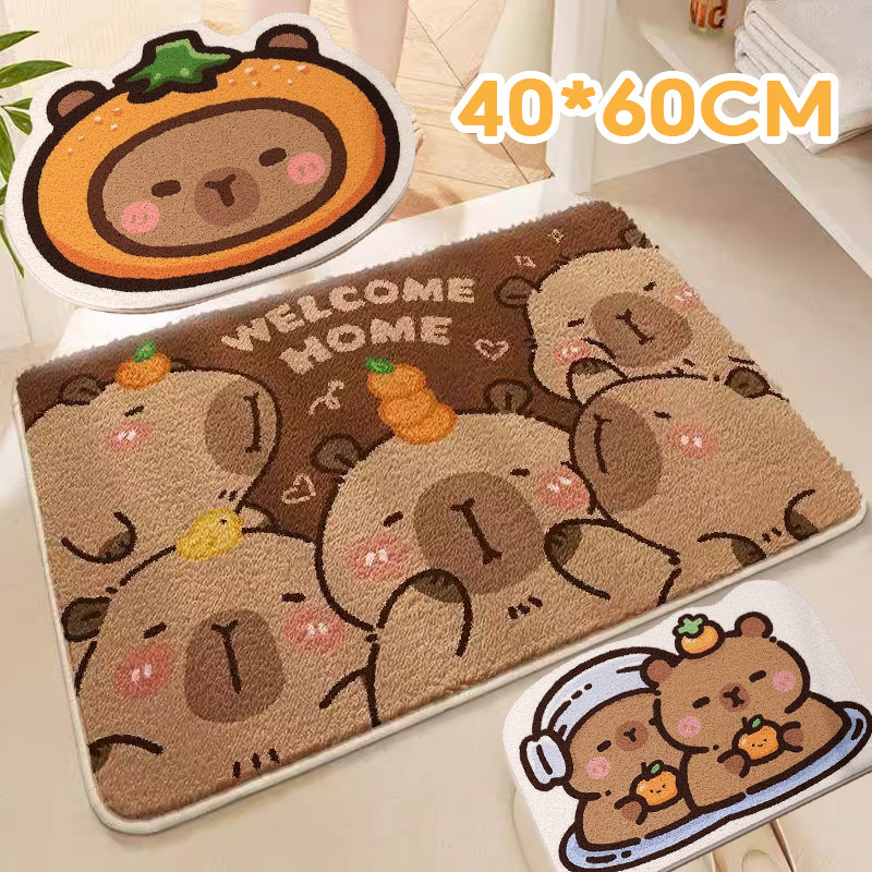 Capybara พรมนิ่ม ดูดซับน้ำได้ดี ลายน่ารักสุดๆ ขนนุ่ม กันลื่น แบบแห้งเร็ว 40*60CM
