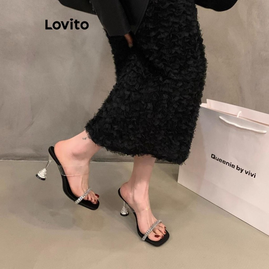 Lovito รองเท้าส้นสูงเพชรแฟลชธรรมดาหรูหราสําหรับผู้หญิง LFA66259