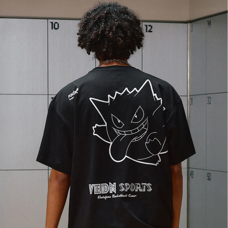 American Street Fashion Style Mens High Street Outfit Cartoon Genghis Print Design Sense Top Thin T-