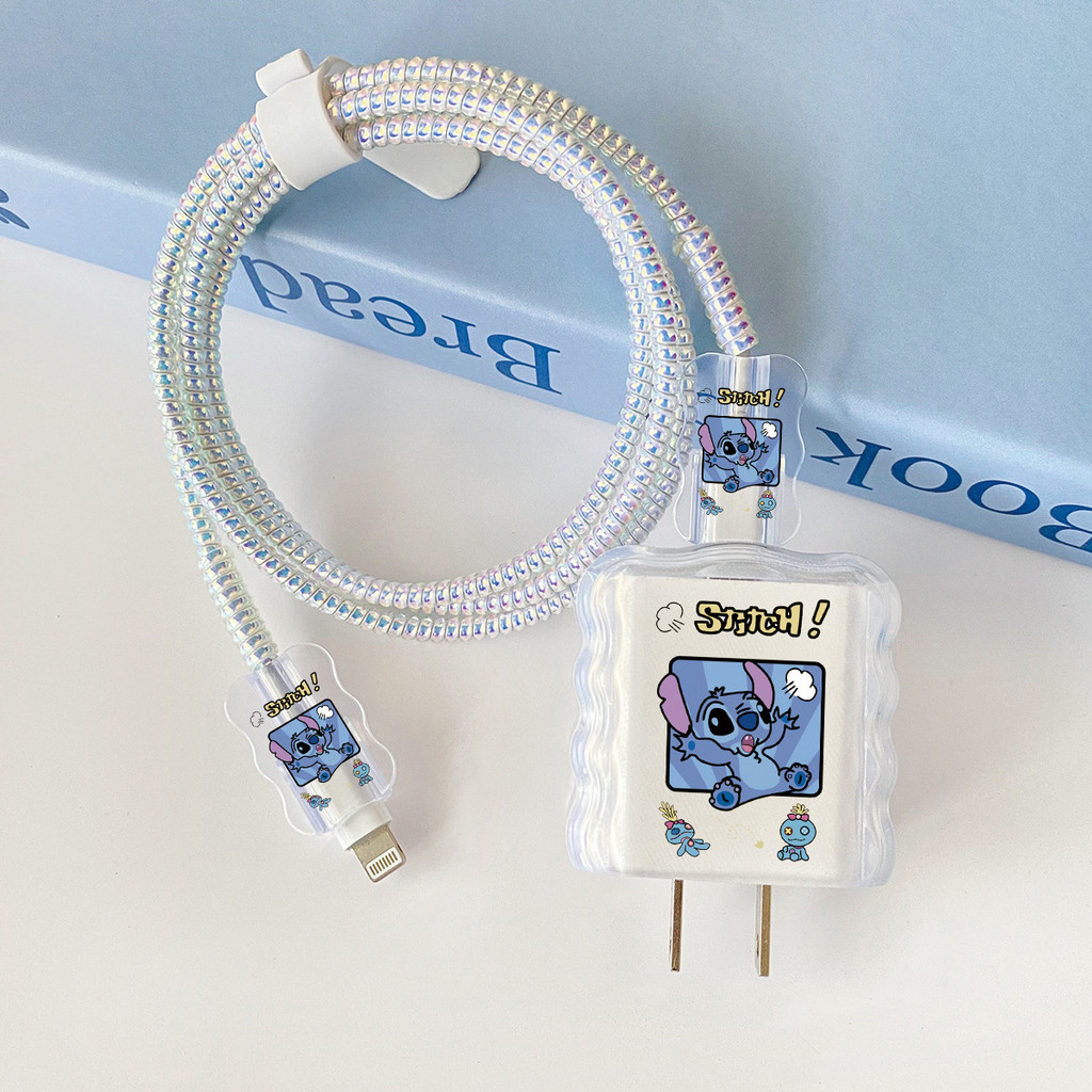 Cute Stitch 20W Charger Protectors Ins Style Charger Case Anti-breaking Cable Protectors ใช้งานร่วมก