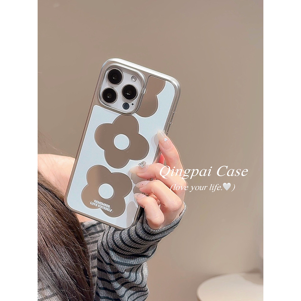 Huiwanju ดอกไม้กระจกสีขาวเหมาะสําหรับ iPhone16promax เคสโทรศัพท์มือถือ ip13 ใหม่ 15pro ผู้หญิง 14 สไตล์มินิมอลสร้างสรรค์เคสแข็งไฟฟ้า - รูปที่ 2