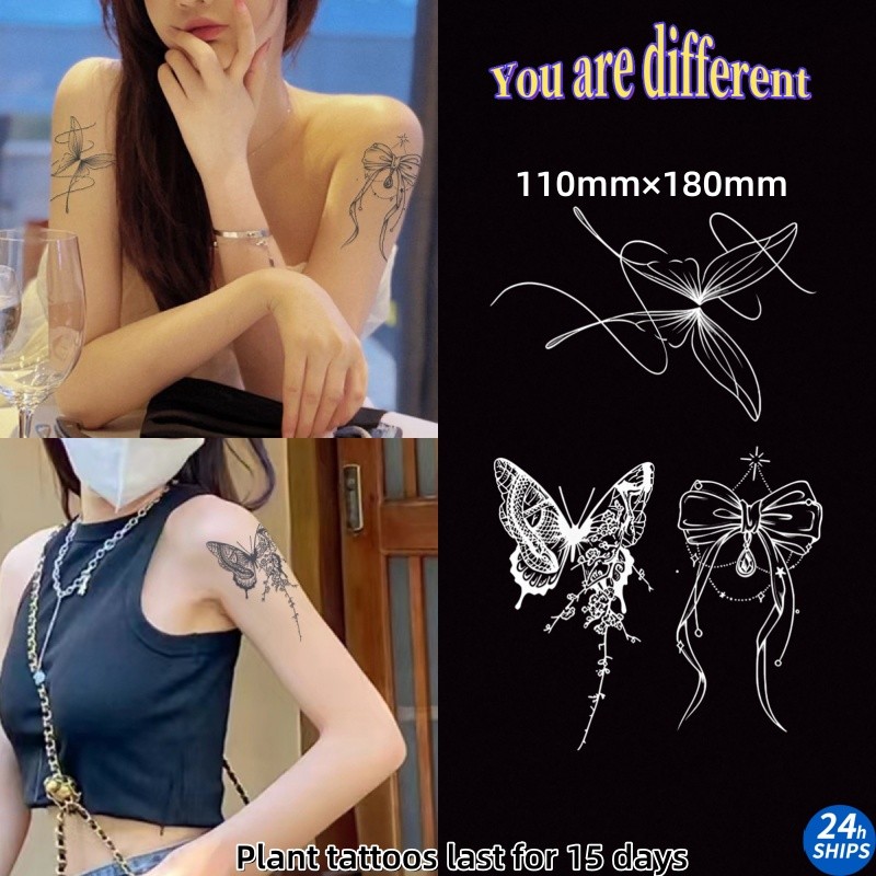 บอลลูน แทททูลายผีเสื้อน่ารักสาวไหล่พืชสักสติกเกอร์รอยสักกันน้ําติดทนนาน15วันสติกเกอร์ผิวรอยสักปลอมชั่วคราว
