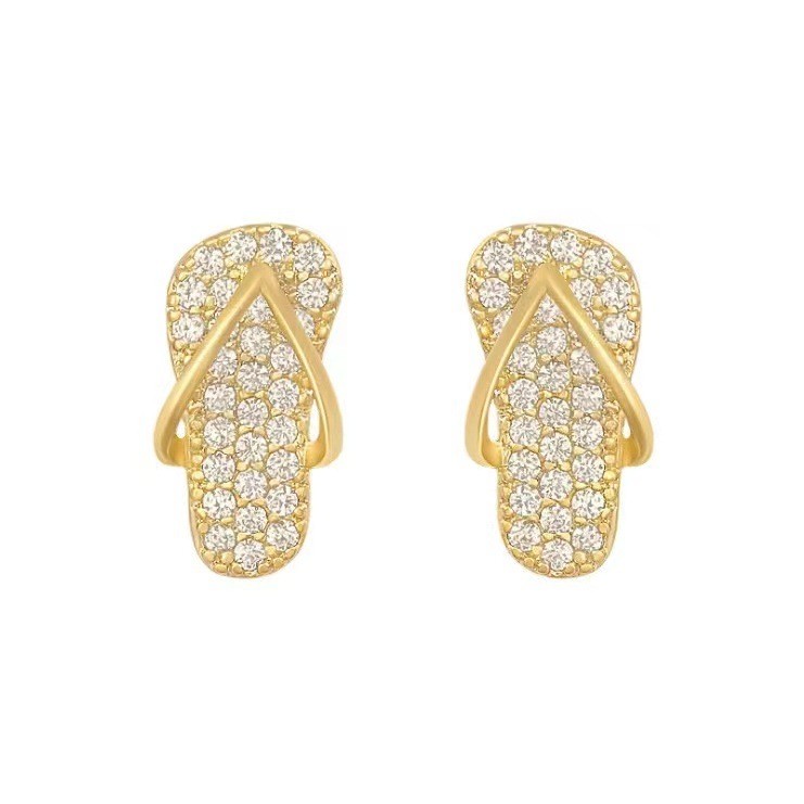 ต่างหู Simple Small Diamond-studded รองเท้าแตะต่างหูเครื่องประดับสุภาพสตรี - รูปที่ 3