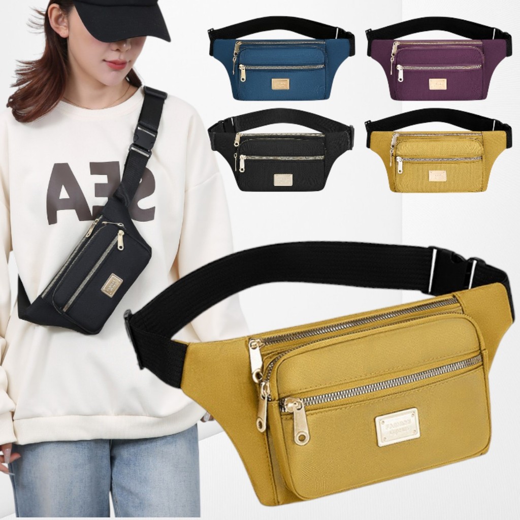 (w280) กระเป๋าคาดอกคาดเอว UNISEX ขนาดกะทัดลัด 4ซิปสีทอง