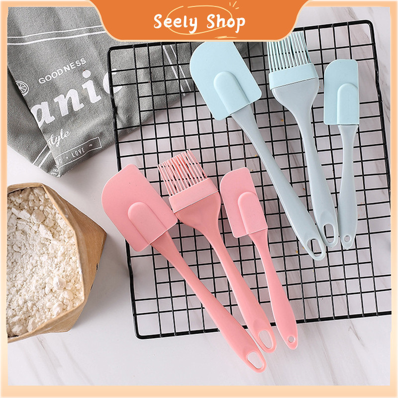 ʚɞ  seely.shop ʚɞ ส่งไว  ซิลิโคนแยกน้ํามันแปรงมีดโกนสามชิ้นเค้กแป้งครีมไม้พายแปรงซอสบาร์บีคิวชุดอบ DIY – โปรปัง