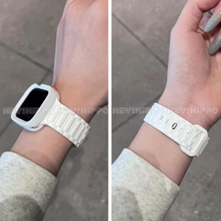 สายรัดซิลิโคนสามเส้นพร้อมเคสป้องกันเหมาะสําหรับสมาร์ทวอทช์ซีรีส์ 10/9/8/7/6/5/กับ/4/3/2/1 สายรัดสีลูกกวาดเหมาะสําหรับ ฉันดู 49/46/45/44/42/41/40/438มม
