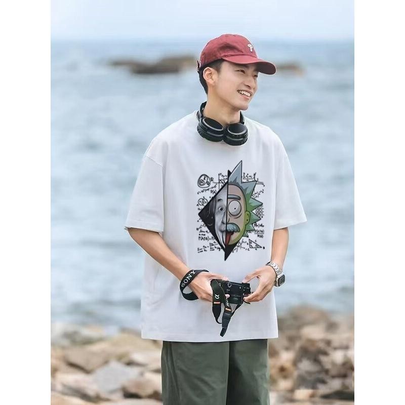 Y-T🧠เสื้อยืดชาย เสื้อยืด oversize ผ้าฝ้าย100% ไม่ต้องรีดผ้า สวมใส่สบาย วินเทจ ผ้านิ่ม ลาย "'Einstein'' แนวสตรีท