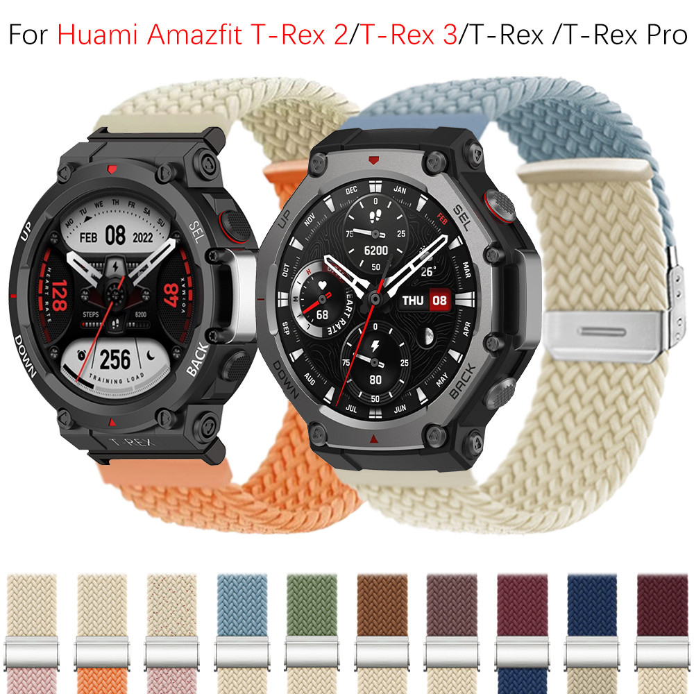 สายรัดไนลอนแบบปรับได้แบบยืดหยุ่นสําหรับ Huami Amazfit T-Rex 3 / T-Rex 2 / T-Rex Pro / อุปกรณ์เสริมสายรัดข้อมือทอหัวเข็มขัด T-Rex