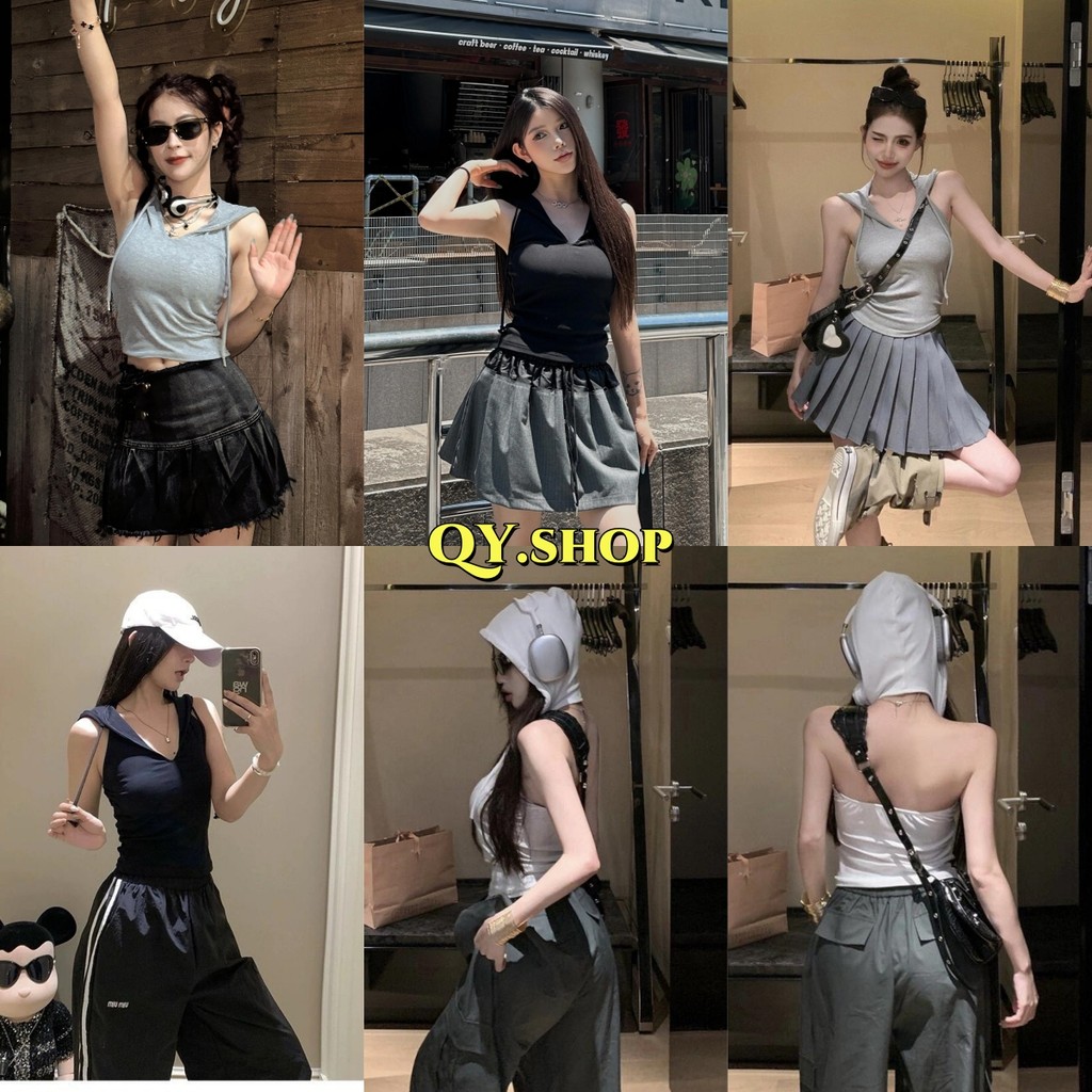 QY.Shop สินค้าราคาพิเศษ เสื้อกล้าม แต่งฮู้ดดี้ มีฟองน้ำ เกาหลีสไตล์ สีพื้นใส่สบาย เท่ๆกำลังดี "FYL259"